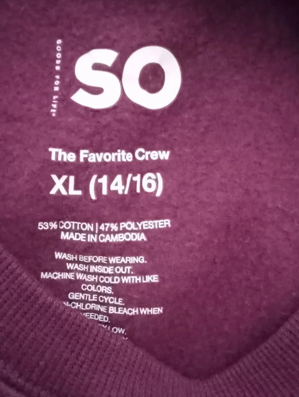 SO Burgundy 'Peace Love' Graphic Pullover with Tie-Dye Accents Girl's XL